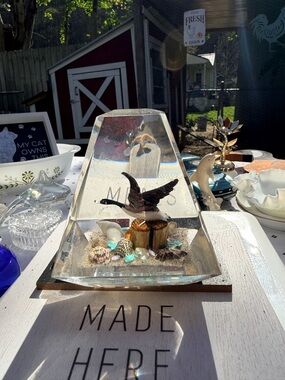Clear Resin Pyramid Paperweight with Duck and Seashells - Beach Décor